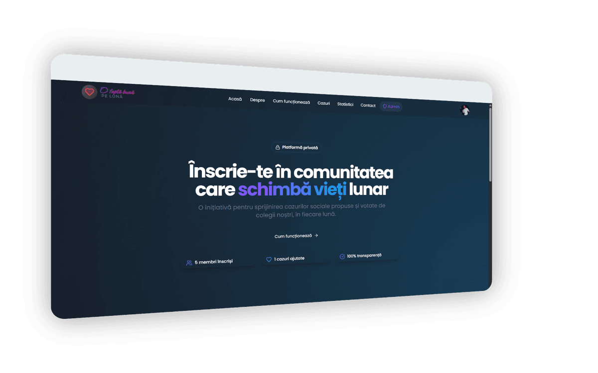 Dashboard principal platformă donații