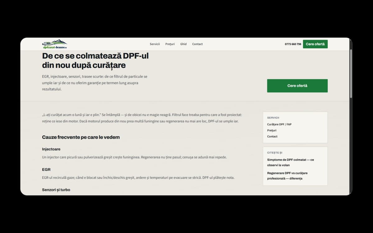 Articol informativ despre cauzele pentru care filtrul DPF se colmatează din nou